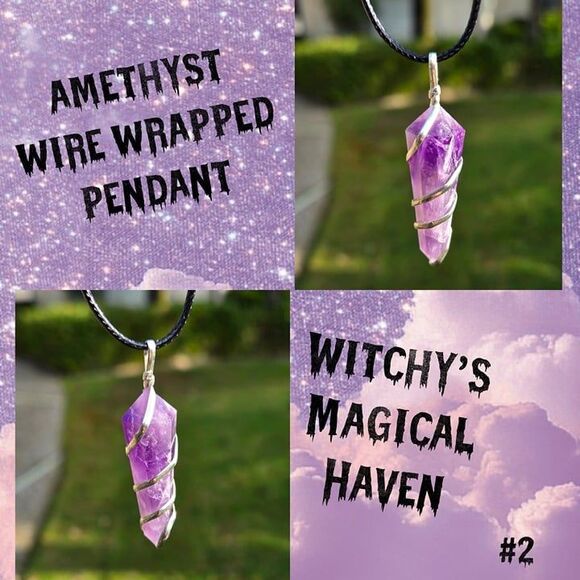 Amethyst Wire Wrapped Point Pendant - Picture 1 of 5